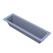A rectangular, light gray plastic bin with a wide rim and slanted sides, viewed from above. This Aurora Collection Food Pan has a smooth surface and is empty, ideal for storage or organizational use in any kitchen setting.