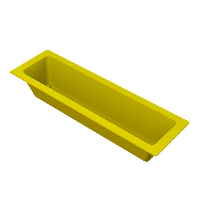 A rectangular, bright yellow Aurora Collection Food Pan with a wide rim and deep sides, viewed at an angle on a white background. The container appears smooth, sturdy, and is likely used for storage or organizing items.