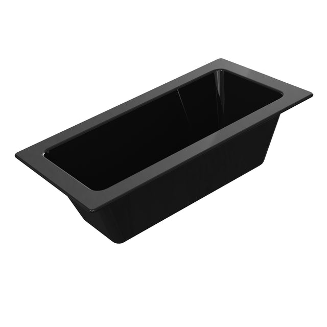 A rectangular, deep black Aurora Collection Food Pan with slightly flared sides and a wide rim around the top edge, shown on a white background. The smooth, glossy interior makes this cold holding food pan ideal for keeping items fresh and presentable.