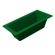 A deep, rectangular green Aurora Collection Food Pan with slanted sides and a wide rim sits on a plain white background. The tub, crafted from Duracoat coated cast aluminum, appears empty and is viewed from an elevated angle.