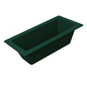 A dark green, rectangular cast aluminum loaf pan with slightly angled sides and a wide rim, shown on a white background. The pan’s smooth interior and exterior suggest it’s ideal for baking or use as a food pan for cold holding.