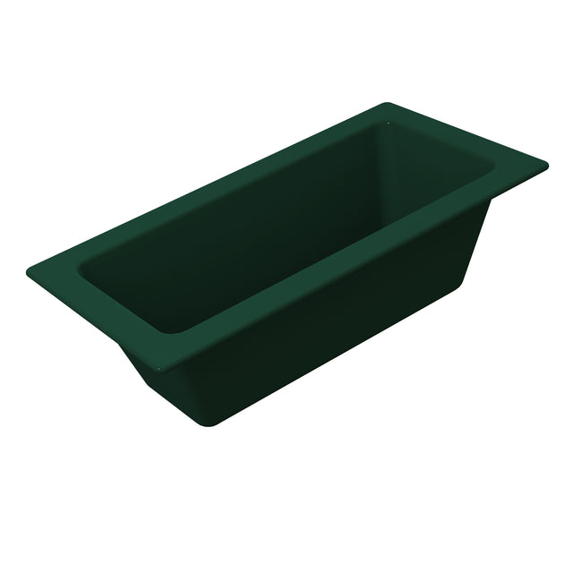 A dark green, rectangular cast aluminum loaf pan with slightly angled sides and a wide rim, shown on a white background. The pan’s smooth interior and exterior suggest it’s ideal for baking or use as a food pan for cold holding.