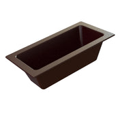 A dark brown, rectangular Duracoat coated cast aluminum loaf pan with slanted sides and a wide rim, shown on a white background. The nonstick Aurora Collection Food Pan is empty and angled to showcase its depth and interior.