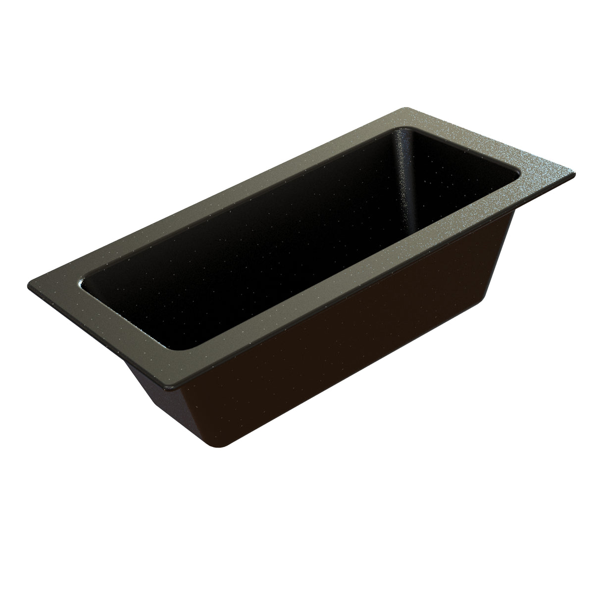 A black rectangular Duracoat coated cast aluminum food pan with slightly sloped sides and a wide, flat rim. This pan from the Aurora Collection Food Pan line is ideal for cold holding in commercial kitchens or food service settings.