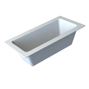 A white rectangular bathtub with smooth, straight sides and a wide rim. Its clean, modern look is reminiscent of the Aurora Collection Food Pan’s sleek lines, set against a plain white background from an elevated, angled perspective.