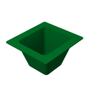 A 3D-rendered image of a green, square-shaped, open container with tapered sides and a wide rim. Styled after an Aurora Collection Food Pan, it appears to be plastic and is viewed from above, revealing its smooth, empty interior.