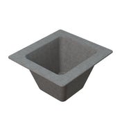 A gray, square-shaped deep utility sink with sloped sides and a wide rim, featuring a smooth, matte finish reminiscent of Duracoat coated cast aluminum. Viewed from above at an angle, it resembles the quality of an Aurora Collection Food Pan.