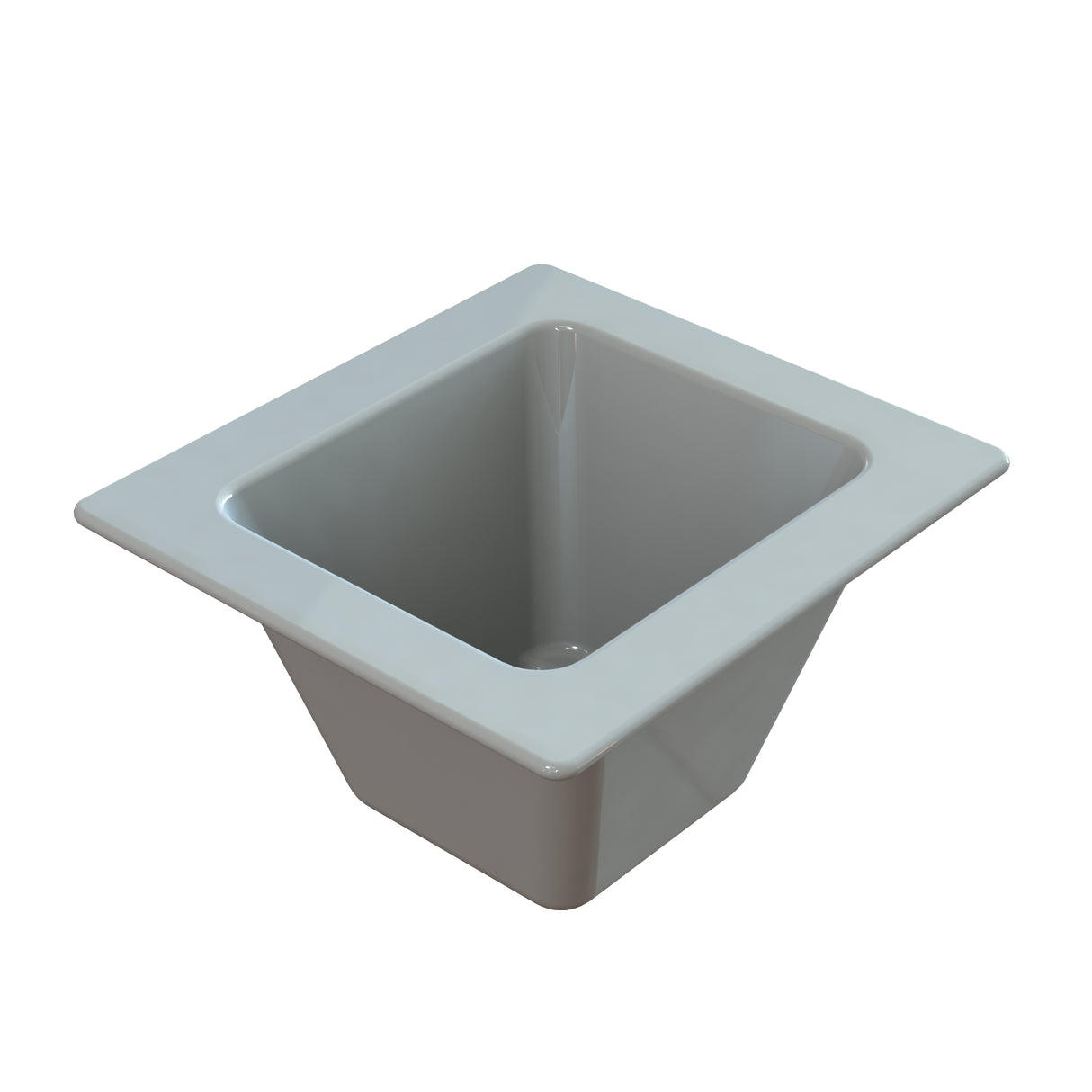 A square, white Aurora Collection Food Pan with a wide rim and sloped sides, seen from a high angle against a plain white background. The smooth, clean interior and shadowing highlight its depth—ideal as a cold holding food pan.