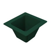 A dark green, square-shaped plastic container with a wide rim and tapering sides, viewed from above. This Aurora Collection Food Pan has a deep interior and smooth surface, suitable as a planter or storage bin. The background is plain white.