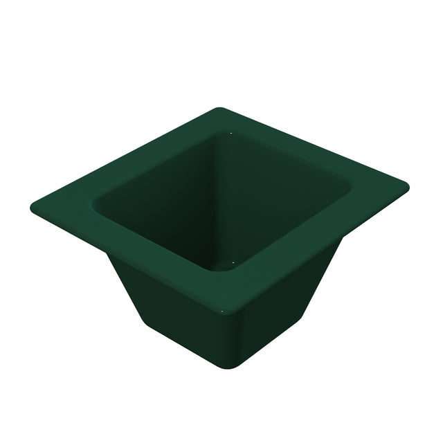 A dark green, square-shaped plastic container with a wide rim and tapering sides, viewed from above. This Aurora Collection Food Pan has a deep interior and smooth surface, suitable as a planter or storage bin. The background is plain white.