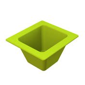 A bright green, square-shaped Aurora Collection Food Pan with a wide rim and tapered sides, viewed from above at an angle. The cold holding food pan appears empty and has smooth, shiny surfaces.