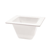A white, square-shaped disposable foam bowl with a wide rim and tapered sides is shown on a plain background. Similar in purpose to an Aurora Collection Food Pan, it's ideal for serving soups, salads, or snacks at gatherings.