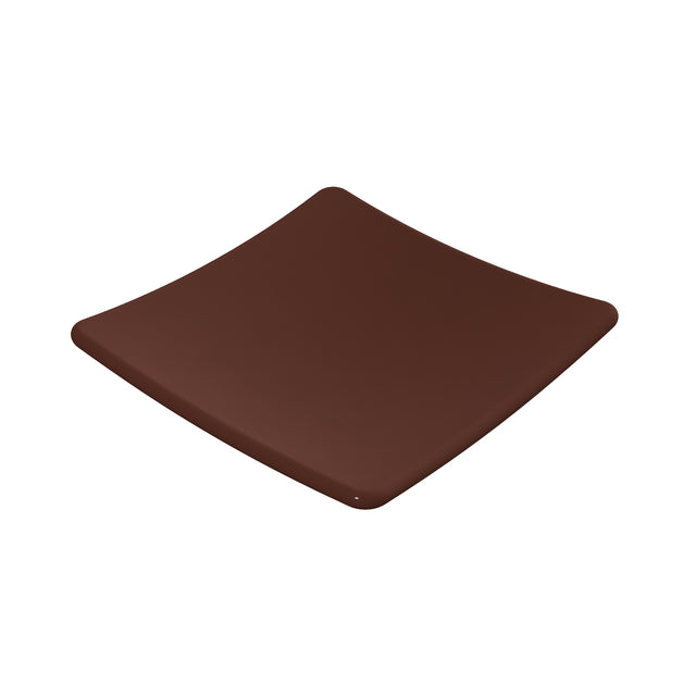 A square, brown plate with slightly upturned edges, shown on a white background. Made from cast aluminum, it has a smooth, glossy finish and a simple, modern design with no patterns or decorations.