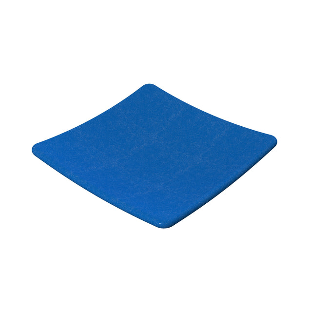 A square, bright blue plate with slightly upturned, gently curved edges. Made from cast aluminum with a matte finish, the plate is photographed against a plain white background and is dishwasher safe.