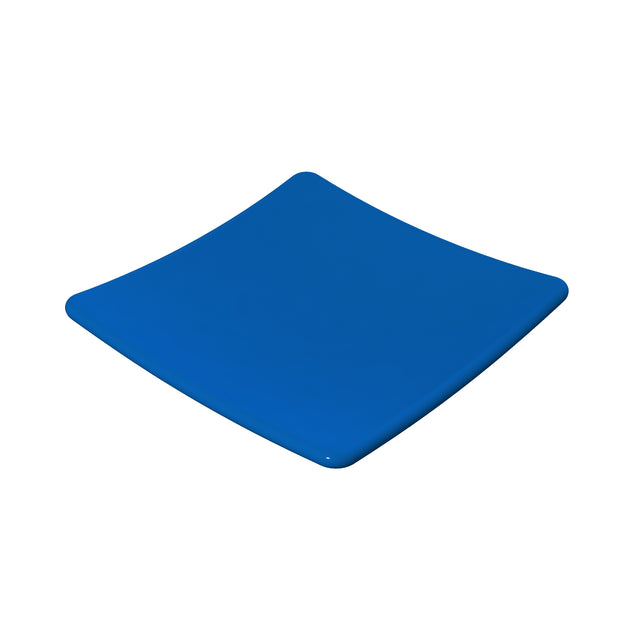 A square, smooth blue plate with slightly upturned edges, set against a white background. Made from cast aluminum, its glossy, modern design is both contemporary and dishwasher safe—perfect as a stylish plate or spoon rest.
