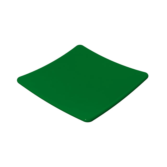 A plain, square-shaped plate with slightly upturned edges and a glossy, solid dark green surface, crafted from Duracoat coated cast aluminum, isolated on a white background.