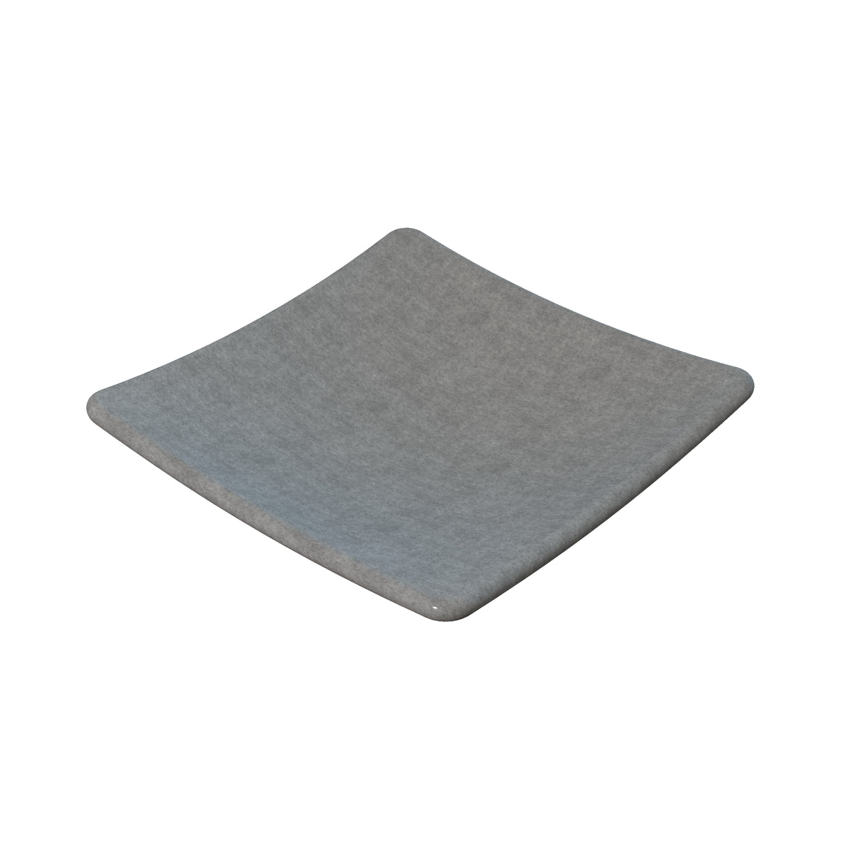 A square, shallow gray plate with gently upturned edges, crafted from smooth cast aluminum, displayed on a white background. The plate appears minimalist and modern in design and is dishwasher safe for easy cleaning.