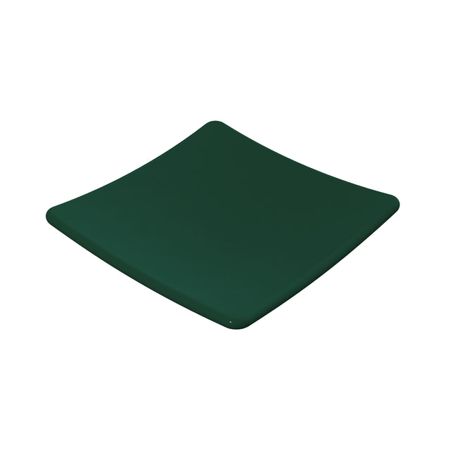 A dark green, square-shaped plate with slightly curved edges, crafted from Duracoat coated cast aluminum. The plate has a smooth, glossy surface and a minimalist design, shown against a white background.