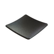 A square, slightly concave black plate crafted from cast aluminum with a subtle shimmering texture and rounded edges. The plate’s speckled, glittery finish offers an elegant look and is conveniently dishwasher safe.
