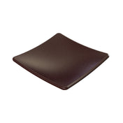 A dark brown, square plate with slightly upturned, curved edges. The plate has a smooth, matte finish and appears to be made of Duracoat coated cast aluminum. It is empty and shown against a plain white background.