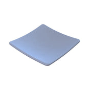 A simple, empty, square-shaped plate with slightly upturned edges. Crafted from cast aluminum, this light blue, glossy plate features a smooth, minimalist design—dishwasher safe and perfect as a stylish spoon rest.