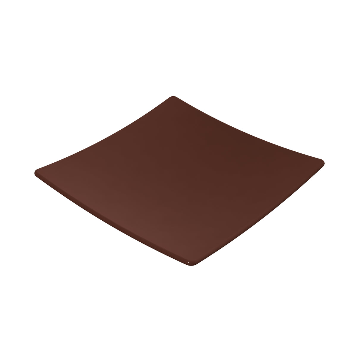 A single, empty, square-shaped brown plate with slightly curved edges is centered on a white background. Inspired by the minimalist Sierra Collection Bowl, it features a smooth, matte finish and modern design.