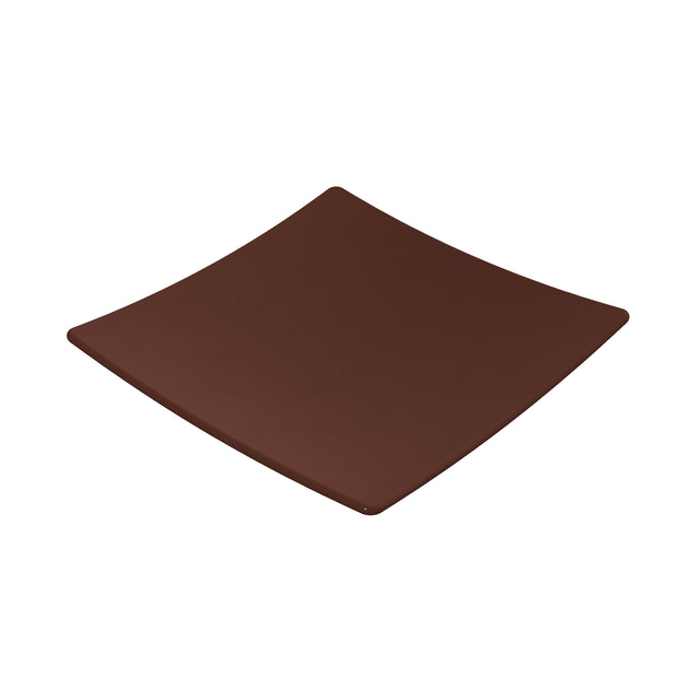 A single, empty, square-shaped brown plate with slightly curved edges is centered on a white background. Inspired by the minimalist Sierra Collection Bowl, it features a smooth, matte finish and modern design.