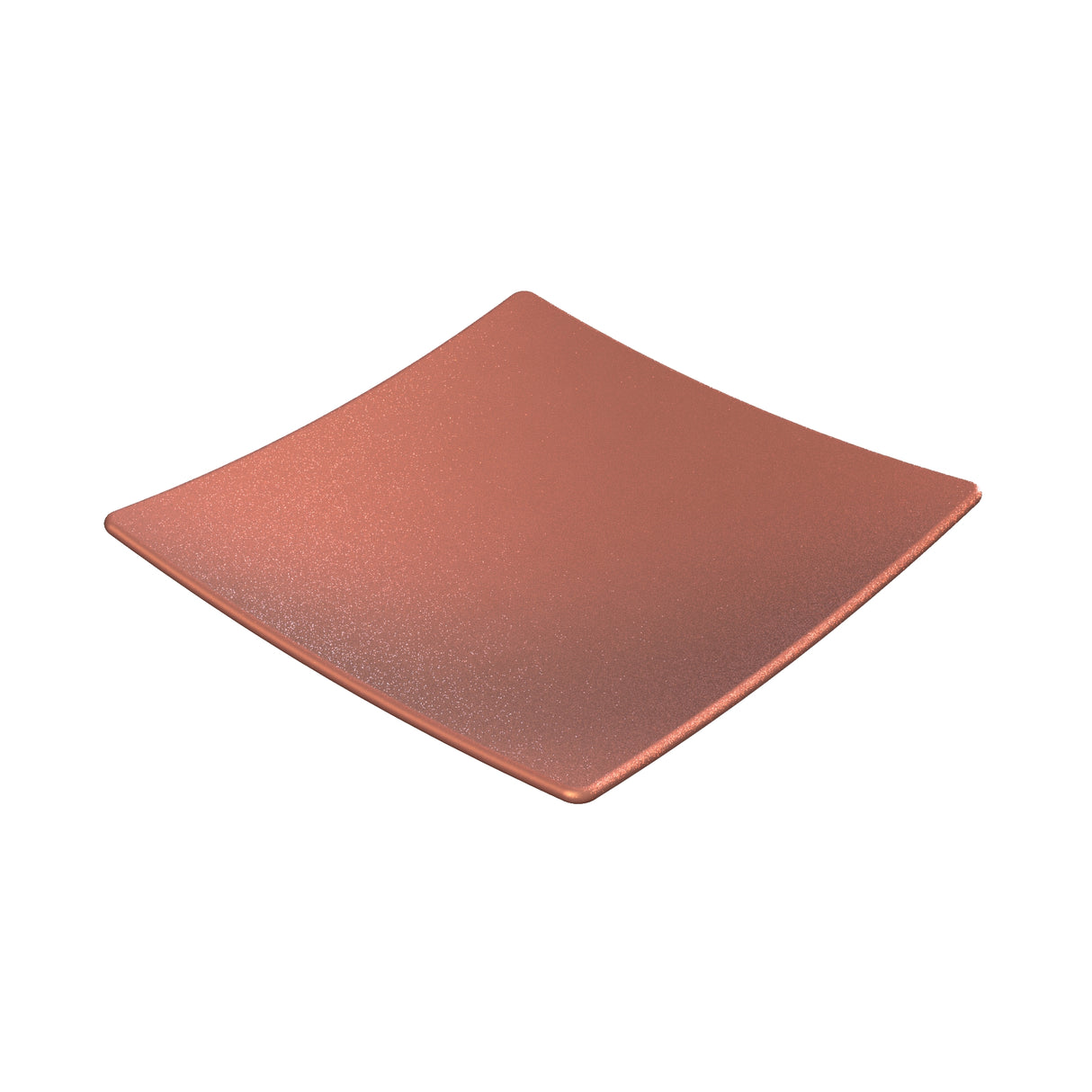 A square, copper finish plate with a smooth, slightly matte texture and gently upturned edges. Made from Duracoat coated cast aluminum, it appears modern and minimalist against a white background.
