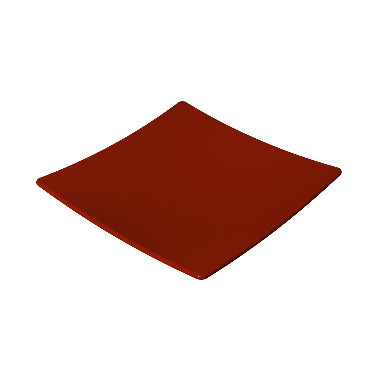 A square, dark red ceramic plate with slightly upturned edges sits on a white background. The plate’s smooth, glossy red finish and simple, modern design echo the elegance of the Sierra Collection Bowl.