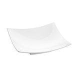 A plain, glossy white square plate with gently curved, upward-tilting edges. Photographed against a white background, it pairs perfectly with the Sierra Collection Bowl for a clean and minimalist appearance.