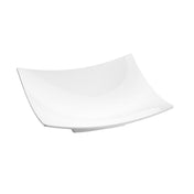 A plain, glossy white square plate with gently curved, upward-tilting edges. Photographed against a white background, it pairs perfectly with the Sierra Collection Bowl for a clean and minimalist appearance.