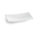 A plain, rectangular white ceramic plate with slightly upturned edges, shown on a white background. This minimalistic Sierra Collection Platter features a smooth, glossy surface and modern design with no decorations or patterns.