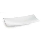 A plain, white, rectangular ceramic plate with slightly upturned edges is shown on a white background. Its minimalist design and glossy finish pair elegantly with the Sierra Collection Bowl or any cold holding bowl for a refined presentation.