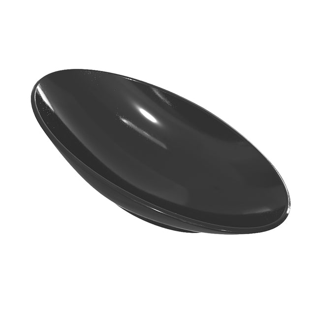 A shiny, black Sierra Collection Bowl is shown against a plain white background. The smooth, glossy surface reflects light, creating bright highlights and subtle shadows. This dishwasher safe bowl offers both style and convenience.
