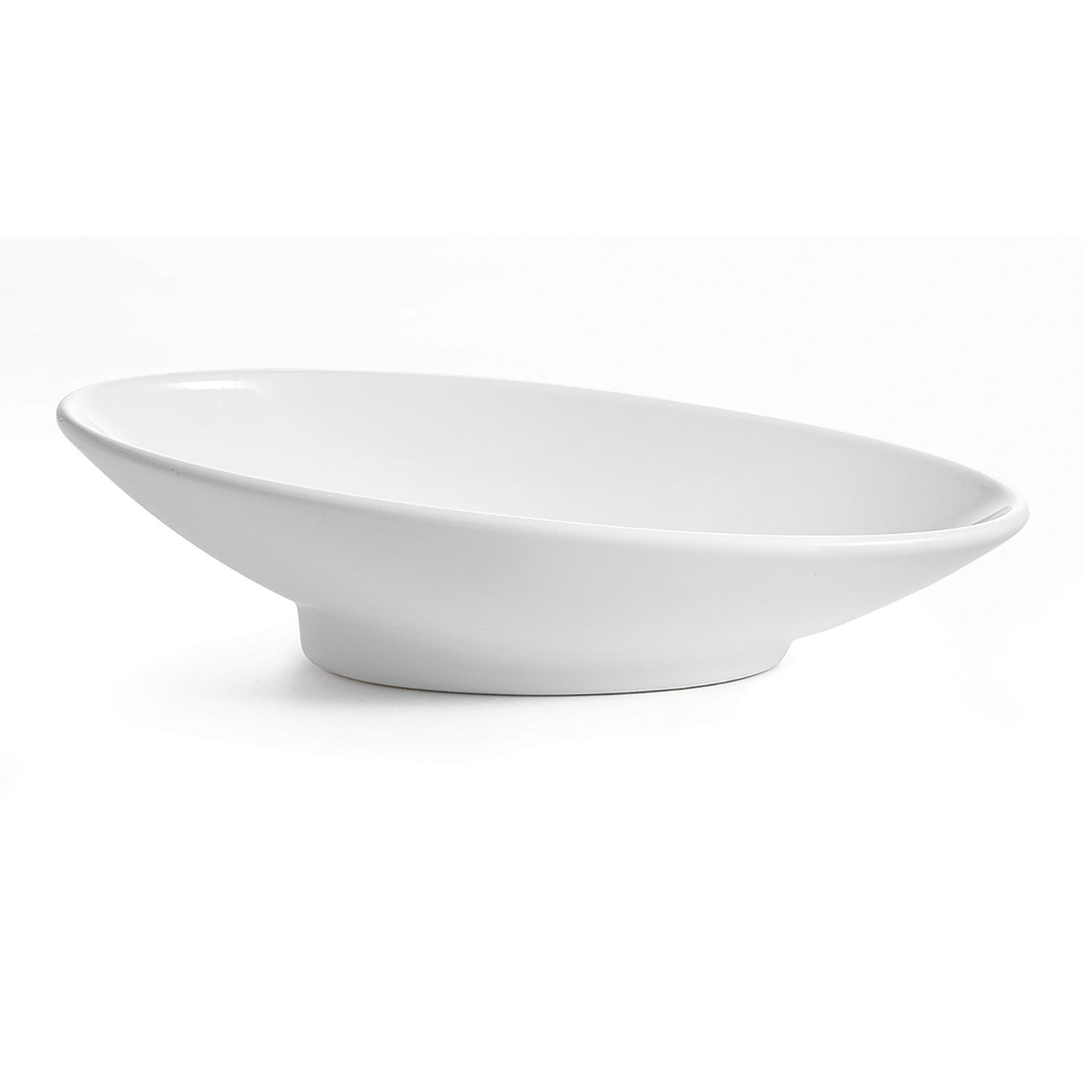 A white, oval-shaped Sierra Collection Bowl with a wide, gently sloping rim and small circular base. The bowl is empty and photographed against a plain white background, highlighting its smooth, minimalist design.