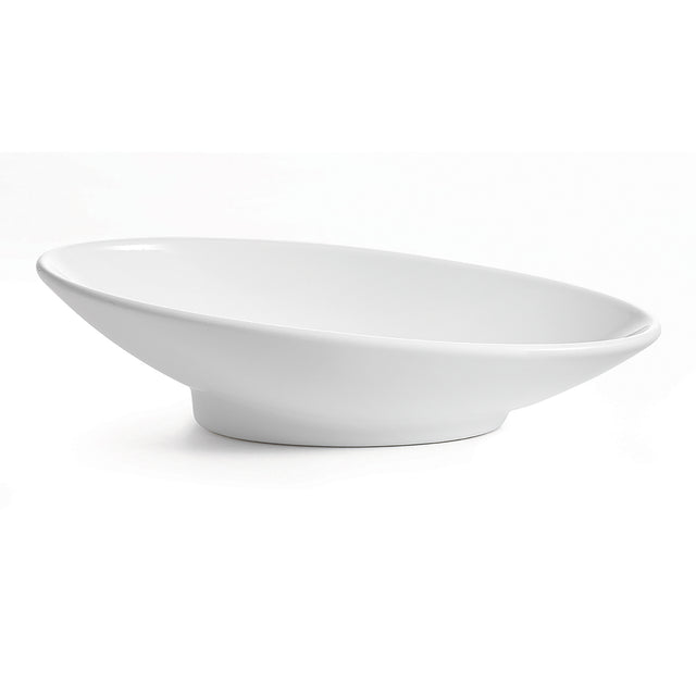 A white, oval-shaped Sierra Collection Bowl with a wide, gently sloping rim and small circular base. The bowl is empty and photographed against a plain white background, highlighting its smooth, minimalist design.