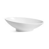 A white, shallow Sierra Collection Bowl with a smooth surface and asymmetrical design. This cold holding bowl features a wide opening, rests on a small circular base, and is photographed on a plain white background.