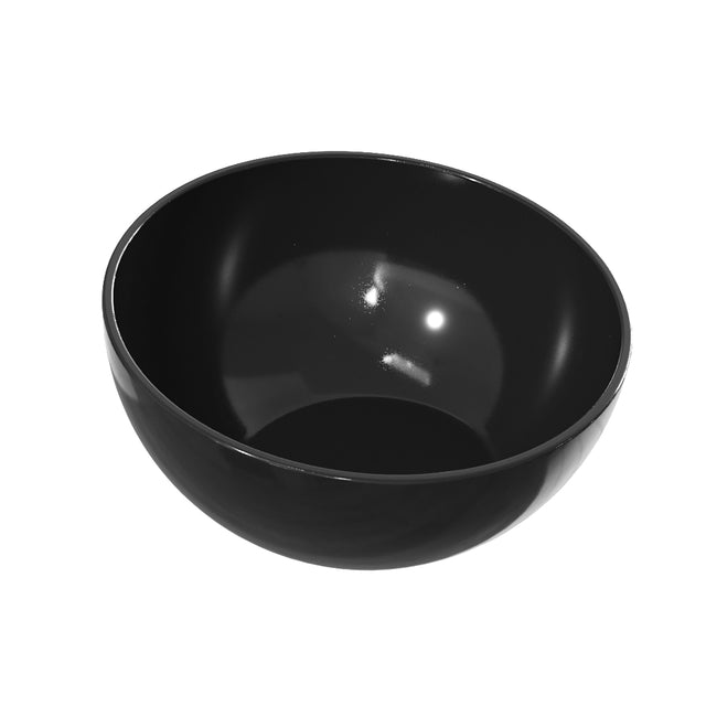 A shiny, empty black Cast Aluminum Bowl from the Sierra Collection is shown on a plain white background. The bowl features gently curved sides, an open top, and a smooth, glossy finish that reflects light on its inner surface.