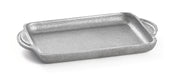 A rectangular, textured, cast aluminum baking dish with raised sides and two rounded handles on each short end. The charbroiler tray is empty and positioned on a plain white background.