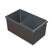 A rectangular, deep, black loaf pan with angled sides and a smooth interior, viewed from above and slightly to the side—resembling a classic Country Kitchen Server—empty and set against a plain white background.