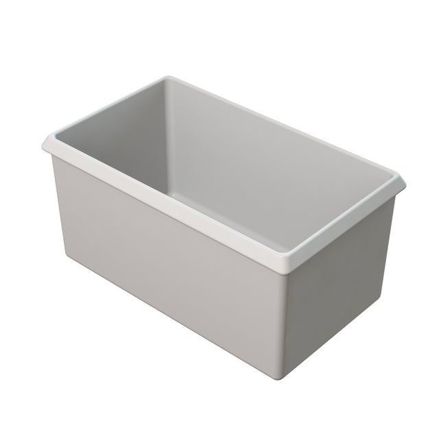 A plain, rectangular, light gray plastic storage bin with straight sides and no lid, photographed from above at an angle on a white background. Ideal for cold holding applications in a Country Kitchen Server setup, this bin is empty with smooth, rounded top edges.