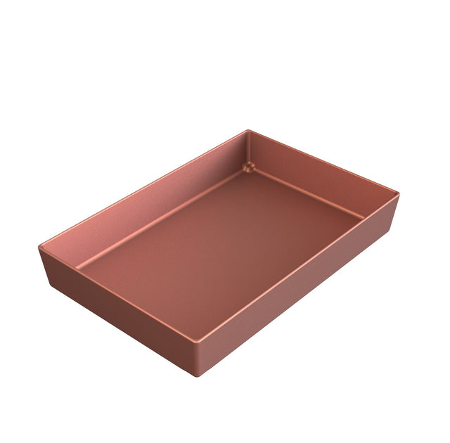 A rectangular, deep cast aluminum baking pan with straight sides and a smooth interior, shown at a slight angle against a plain white background. The pan appears new and clean, designed for cooking or baking.
