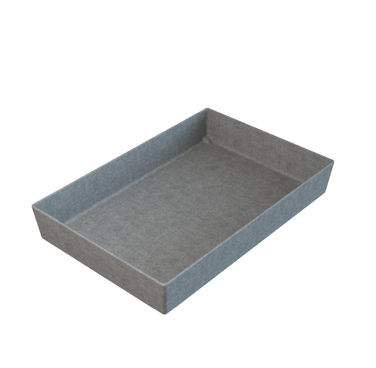 A rectangular, shallow tray with high sides, made of soft, gray Duracoat coated cast aluminum. The tray is empty and displayed against a white background, viewed from a slight angle above and to the side.