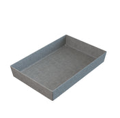 A rectangular, shallow tray with high sides, made of soft, gray Duracoat coated cast aluminum. The tray is empty and displayed against a white background, viewed from a slight angle above and to the side.