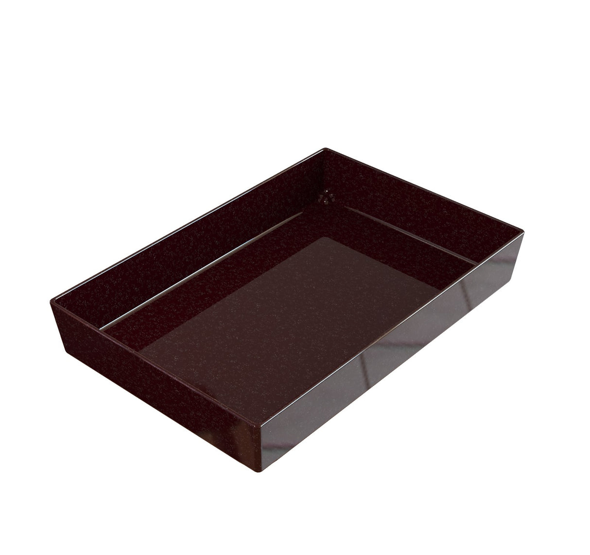 A rectangular, dark maroon tray with slightly raised edges and a glossy finish, crafted from cast aluminum. The simple, modern design features a smooth surface with subtle speckling and is dishwasher safe for easy cleaning.