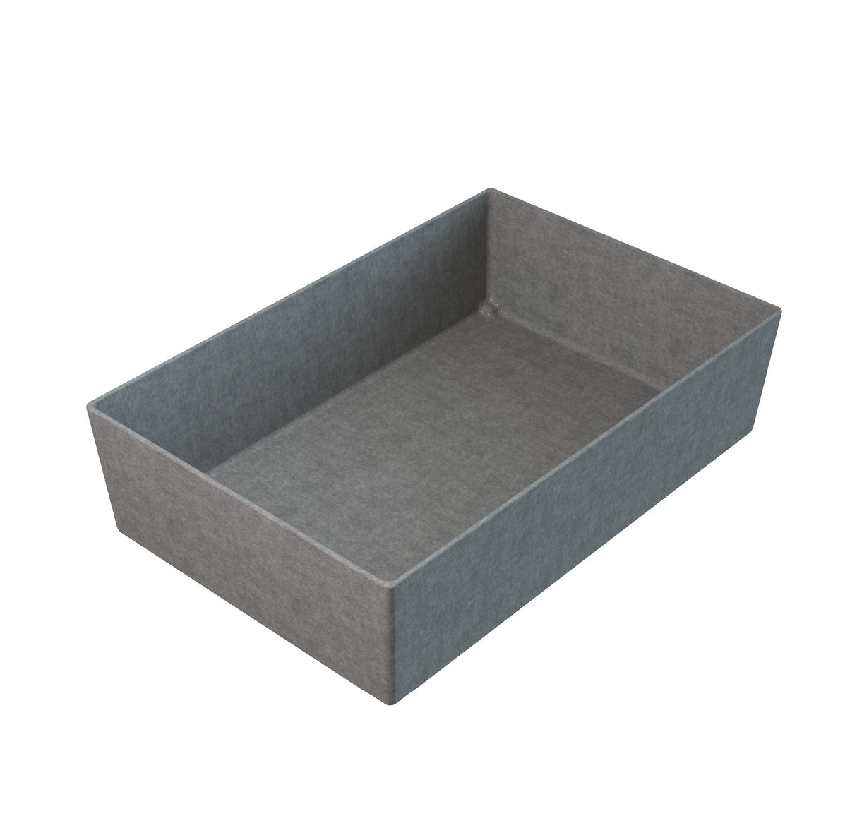 A rectangular, gray, fabric storage box with straight sides and an open top, reminiscent of the sleek design of a Simple Solutions Bowl. The smooth, felt-like texture covers both the interior and exterior surfaces; the box is empty on a white background.