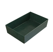A dark green, rectangular, empty tray with straight sides and a smooth, matte Duracoat coated cast aluminum finish. The tray is shown from an angle, clearly displaying its depth and open top. The background is plain white.