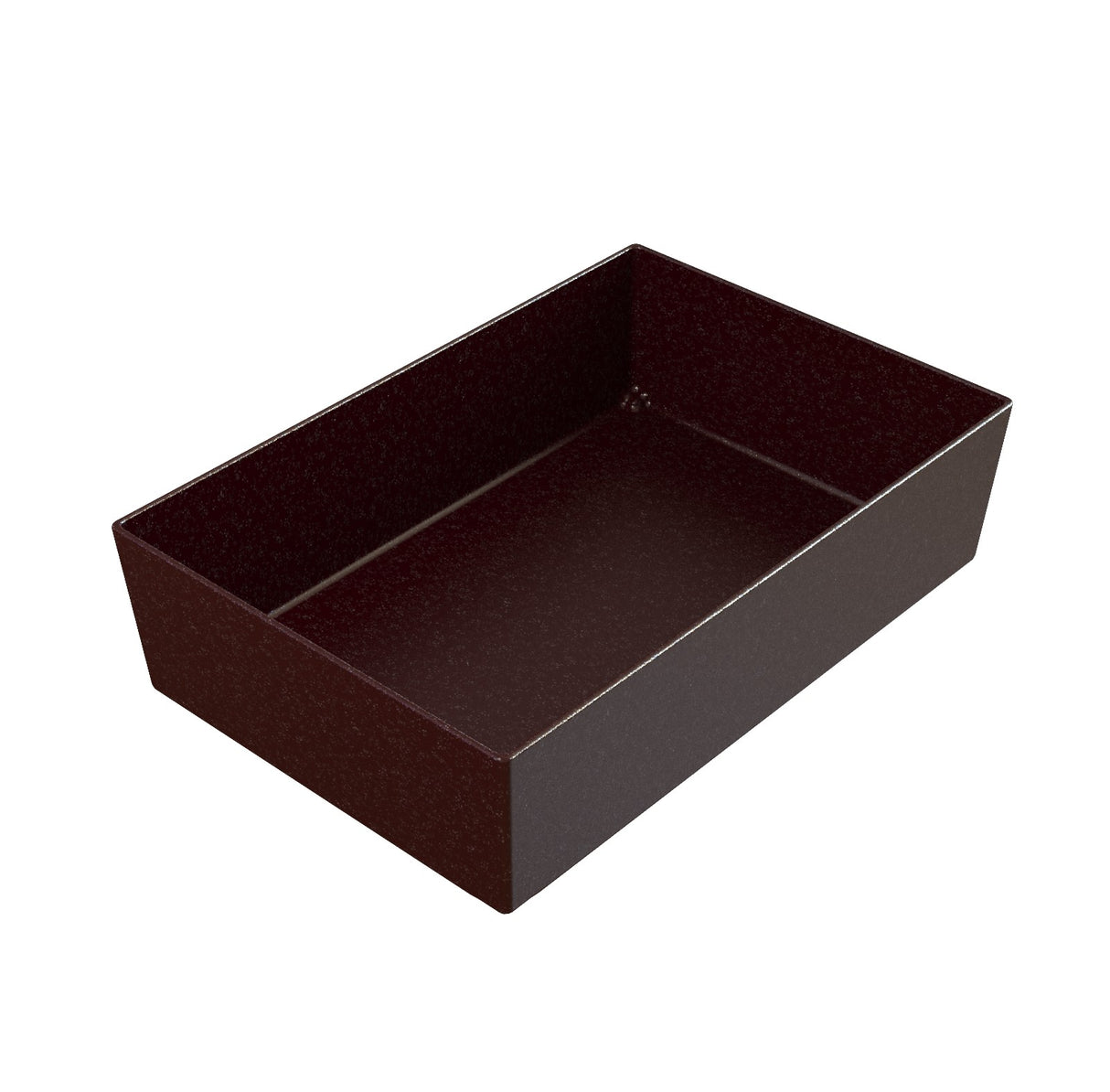 A rectangular, deep, dark brown baking pan with smooth sides and a flat base, shown empty against a white background. Crafted from Duracoat coated cast aluminum, it features a nonstick, slightly speckled finish for easy release.