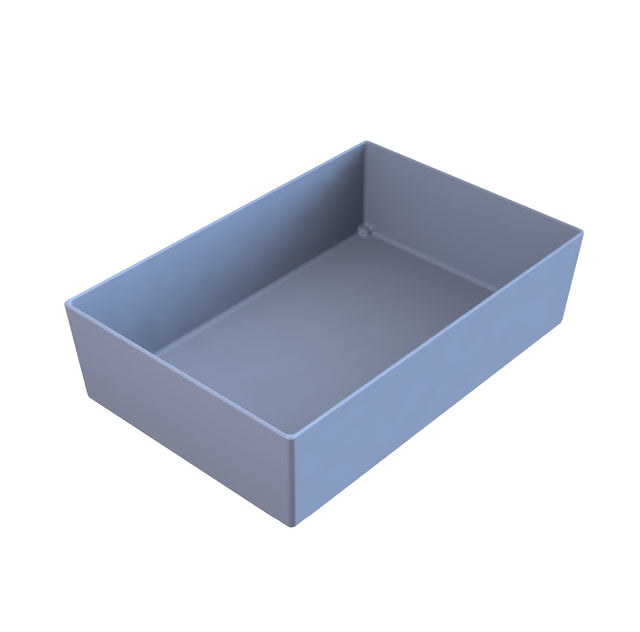 A rectangular, light gray Simple Solutions Bowl with straight sides and an open top, set against a plain white background. The cold holding bowl appears empty and has smooth surfaces with no visible handles or markings.