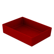 A plain, rectangular, red Simple Solutions Bowl with smooth sides and no visible handles. The tray is empty, viewed from a slightly elevated angle against a white background.